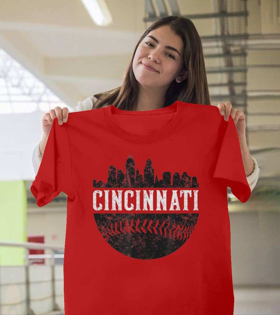Cincinnati Ohio Skyline Baseball T-Shirt