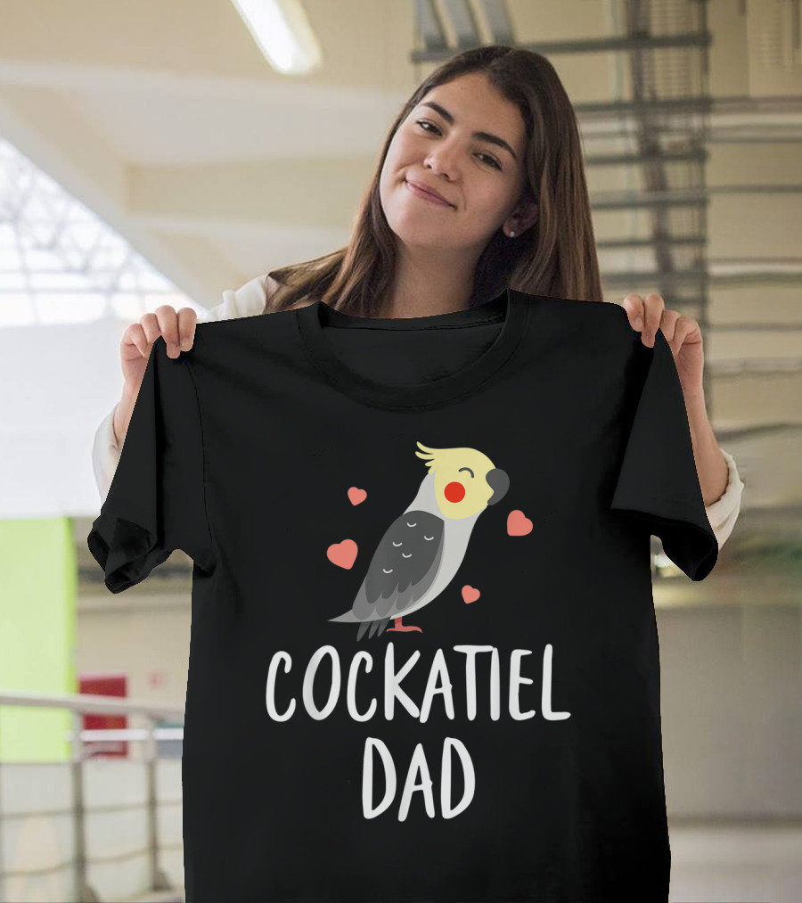 Cockatiel Dad Cute Funny Bird Lover with Hearts T-Shirt