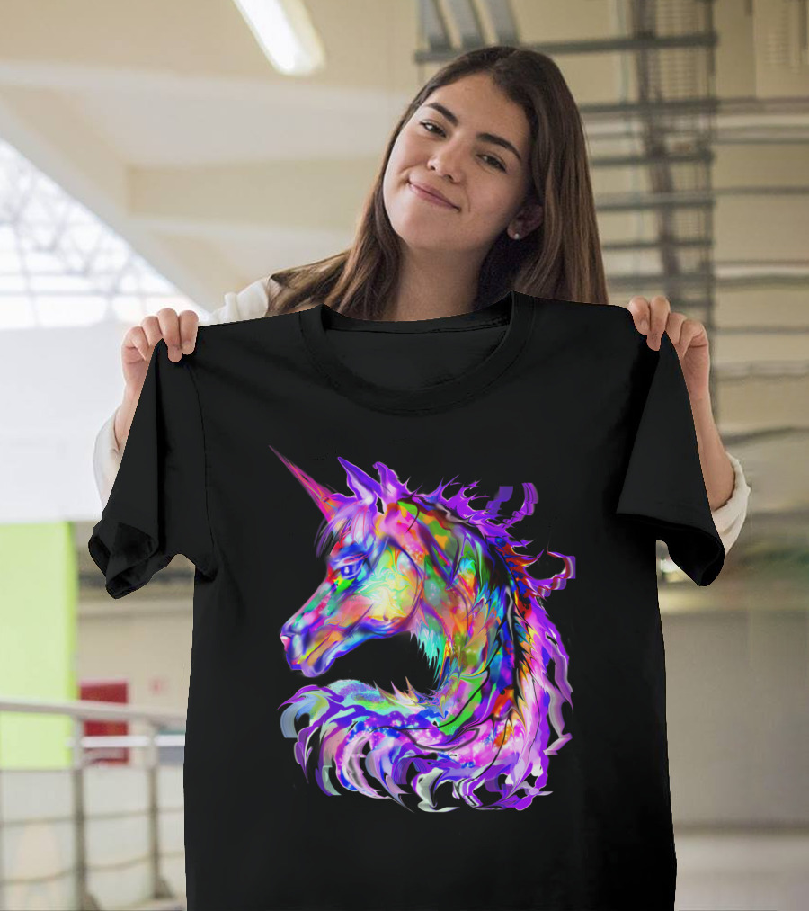 Festival Neon Colorful Rainbow Cute Unicorn Rave T-Shirt