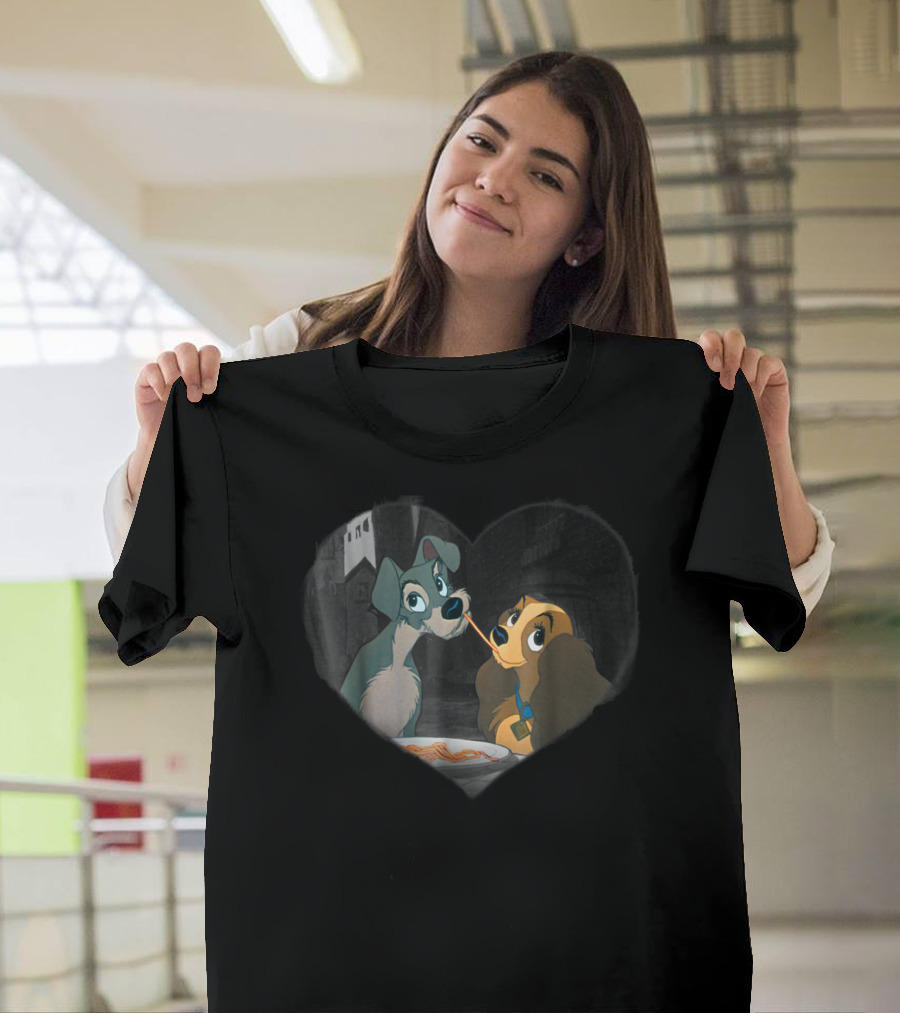 Disney Lady and the Tramp Heart Spaghetti Scene First Kiss T-Shirt