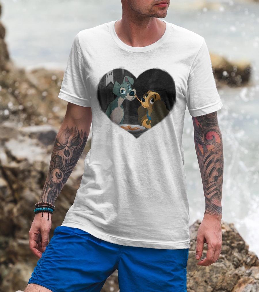 Disney Lady And The Tramp Heart Spaghetti Scene First Kiss T-Shirt