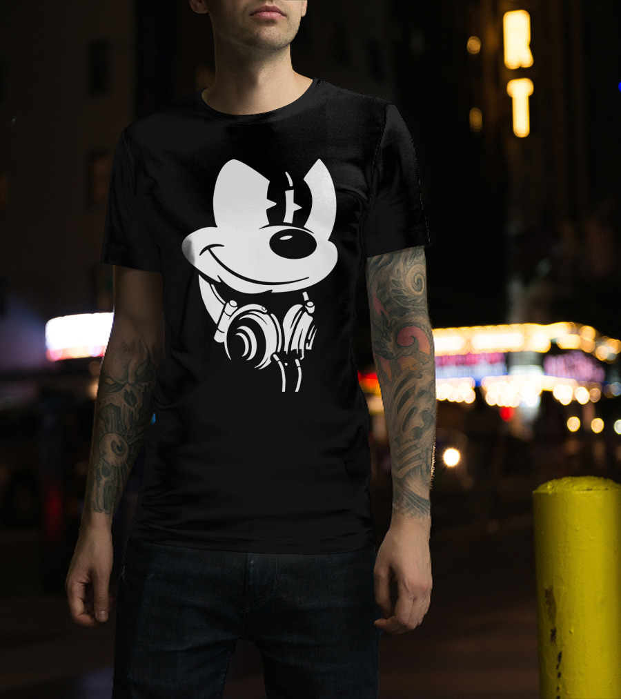 Disney Mickey Mouse Headphones Smiling Iconic Character T-Shirt