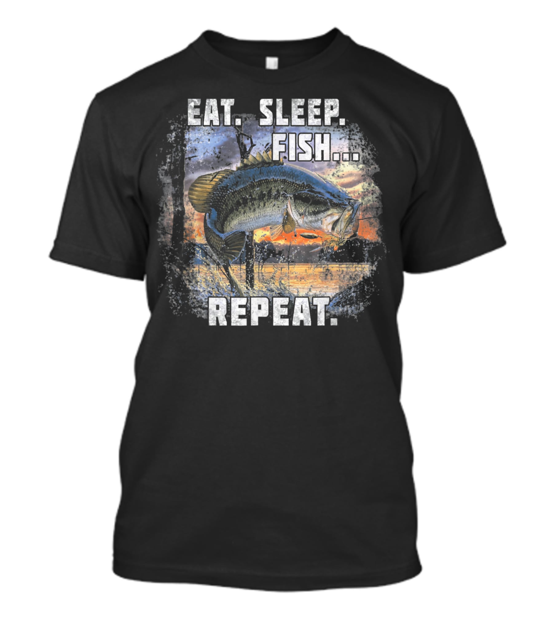 Eat Sleep Fish Repeat Bass Fishing Adventure Lake Sunrise T-Shirt