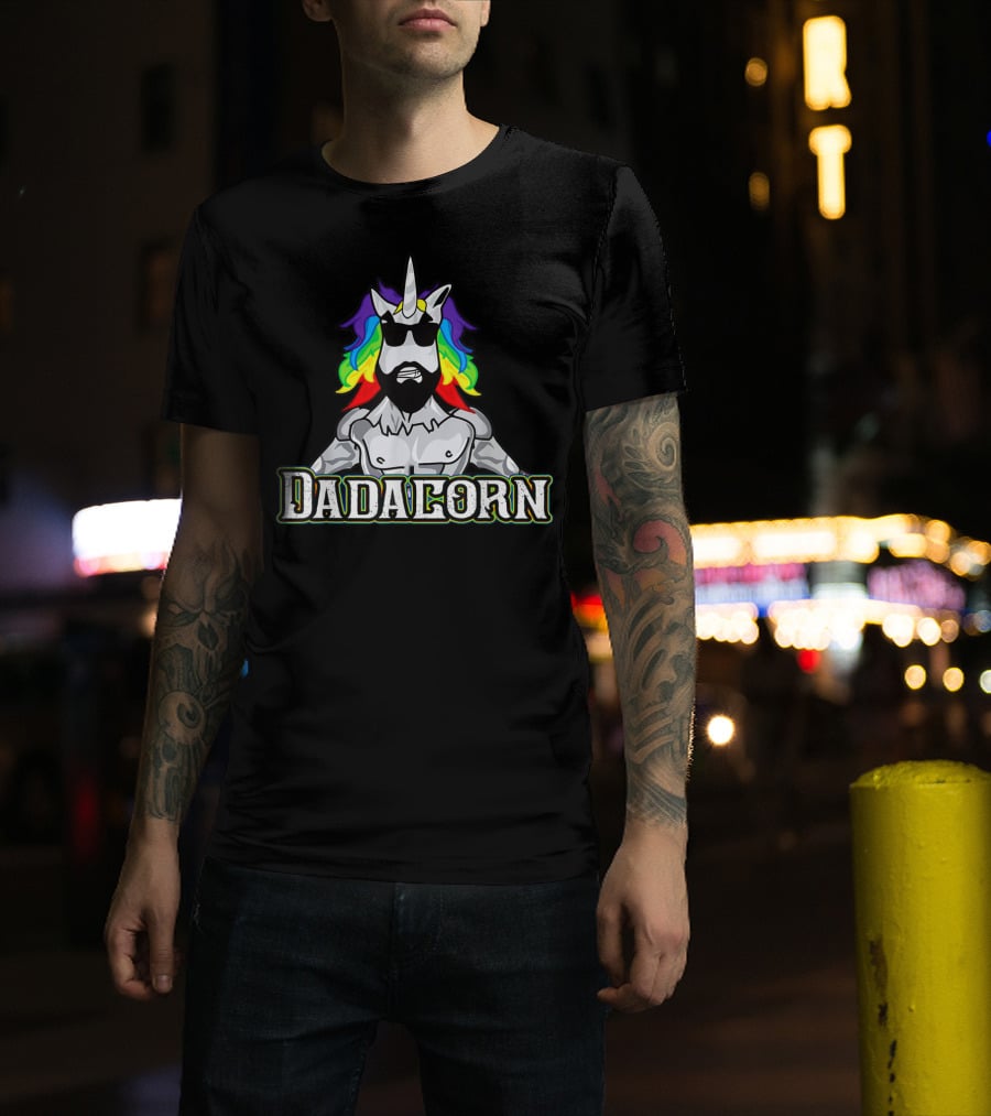 Dadacorn Rainbow Unicorn Man With Sunglasses T-Shirt