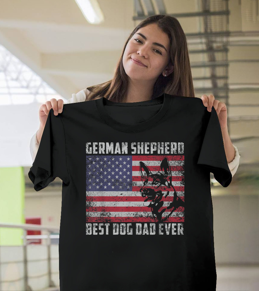 German Shepherd Best Dog Dad Ever American Flag T-Shirt