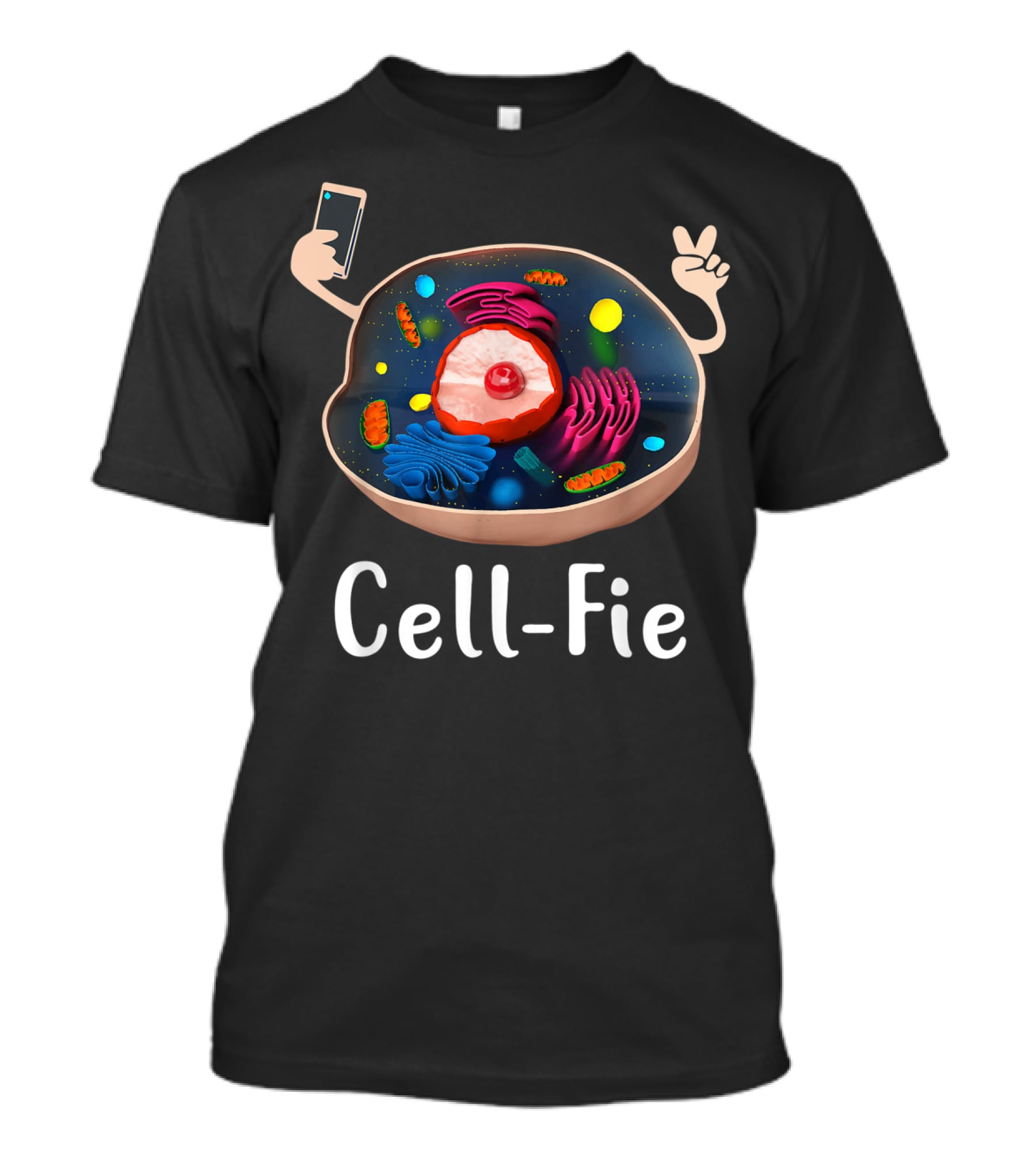 Cell Fie Biology Cellular Science Teacher Humor With Cell Diagram And Peace Sign T-Shirt