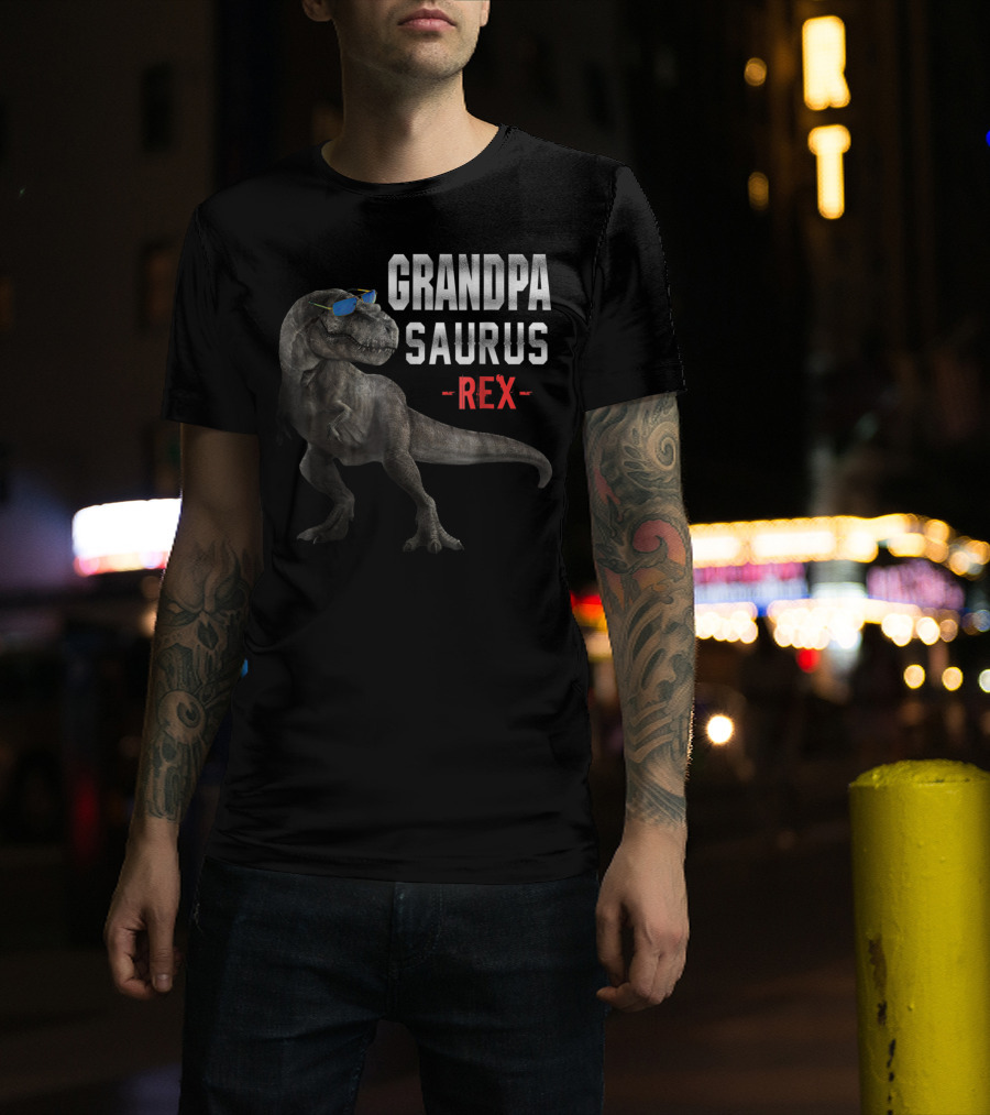 Grandpa Saurus Rex Dinosaur Wearing Sunglasses T-Shirt