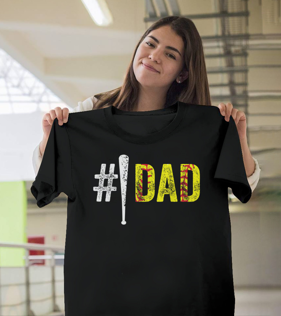 1 Dad Number One Softball Fan Dad T-Shirt