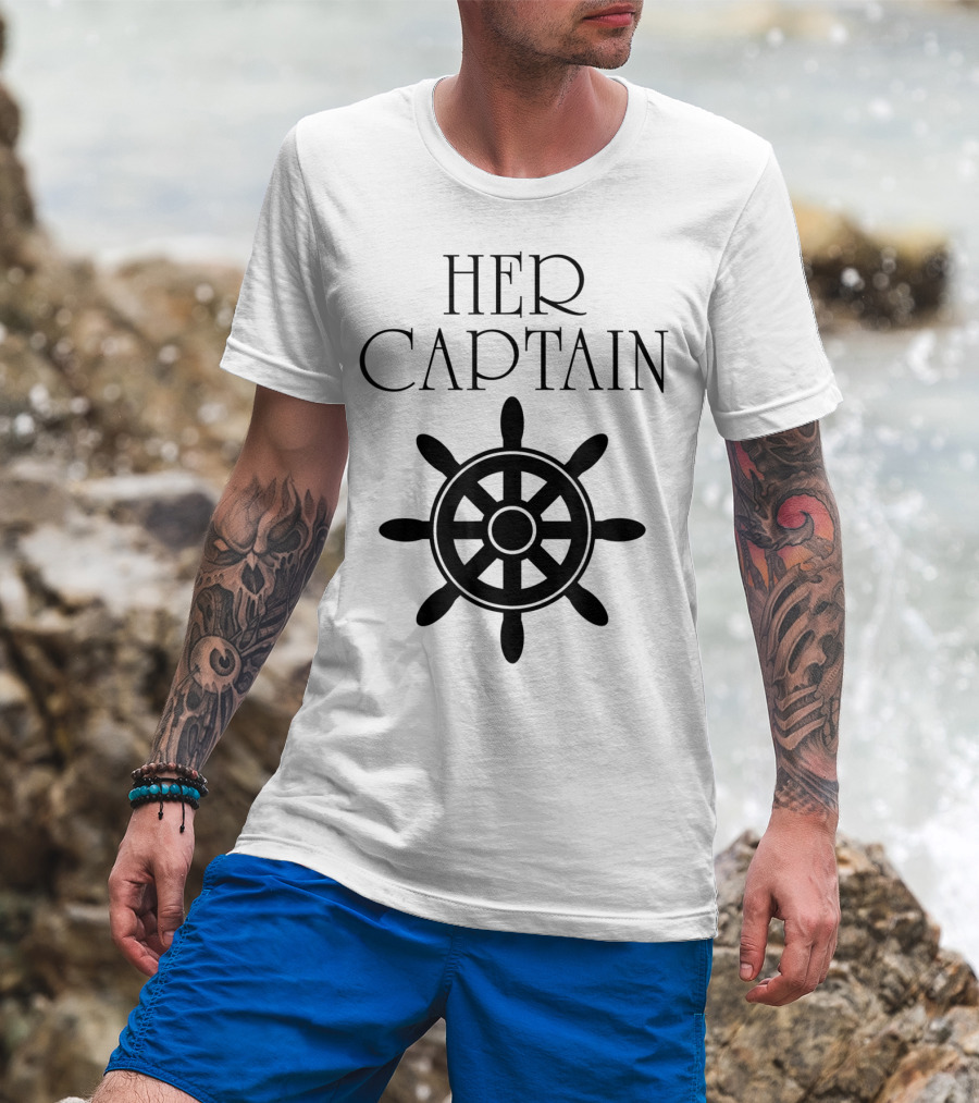Mens Funny Cruise Her Captain His Anchor Couple Nautical Wheel T-Shirt
