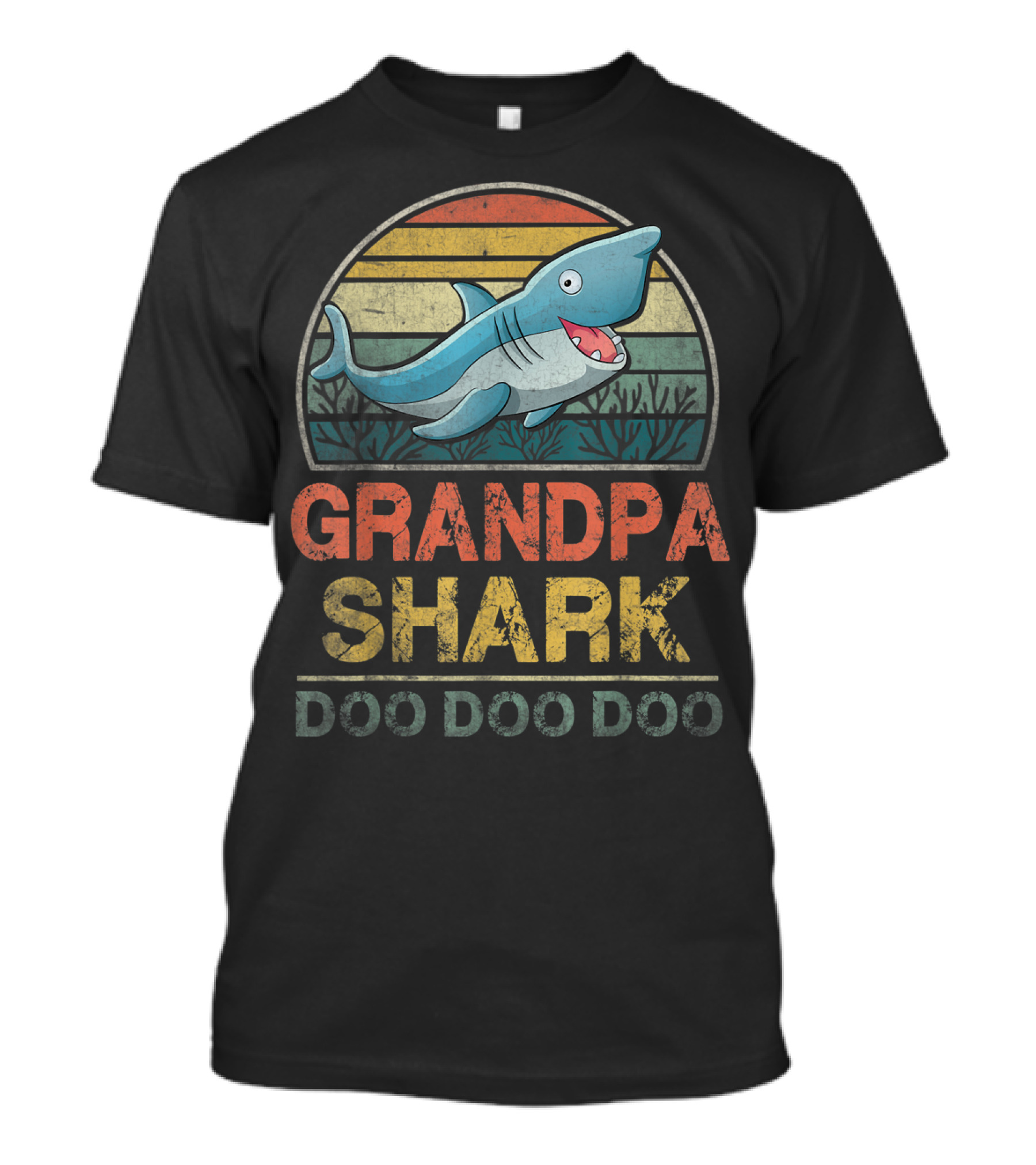 Grandpa Shark Doo Doo Doo Father's Day Retro Sunset Ocean T-Shirt