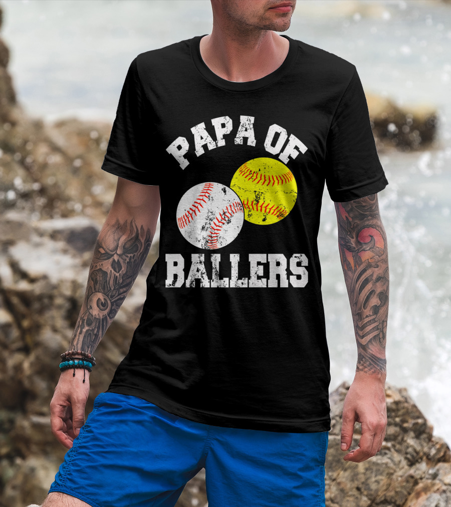 Papa Of Ballers Baseball Softball T-Shirt