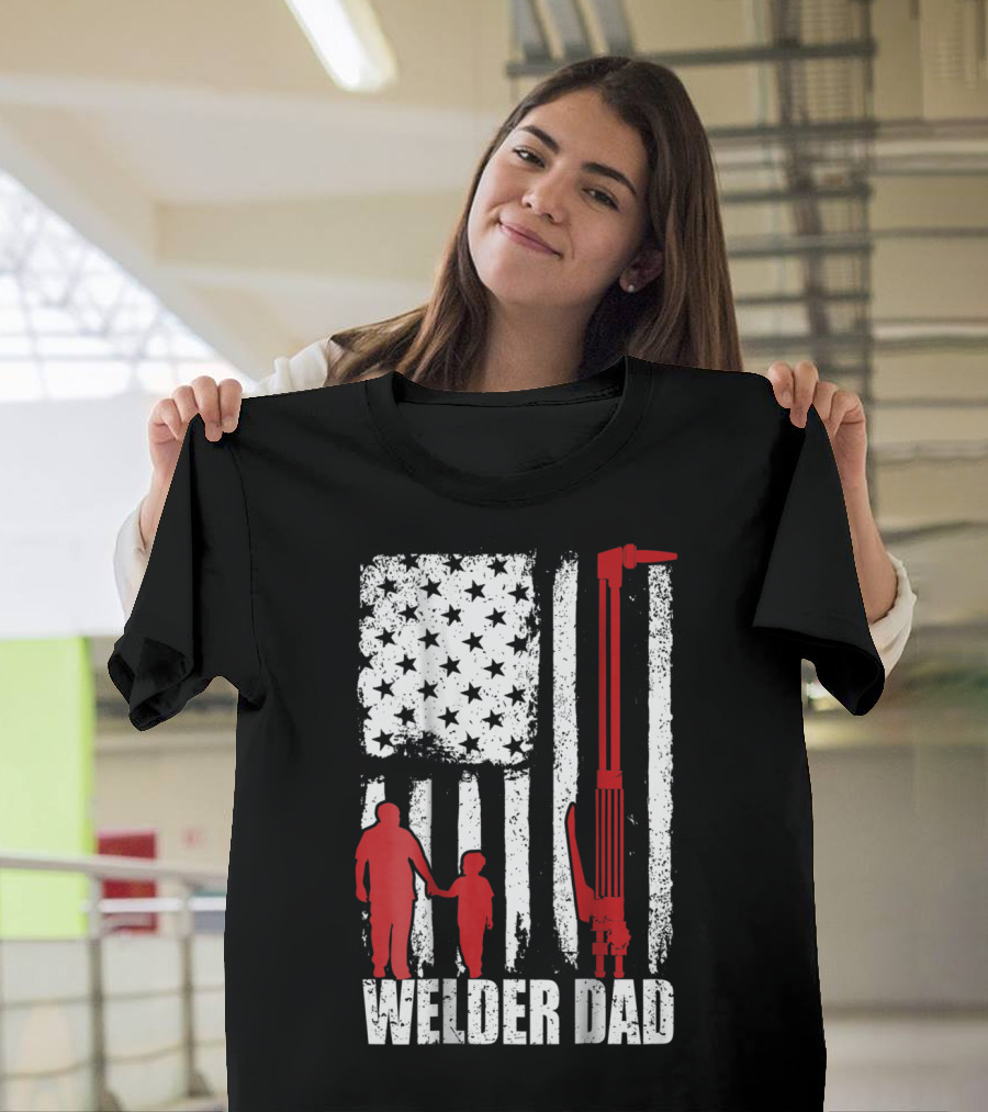 Welder Dad American Flag Grunge T-Shirt