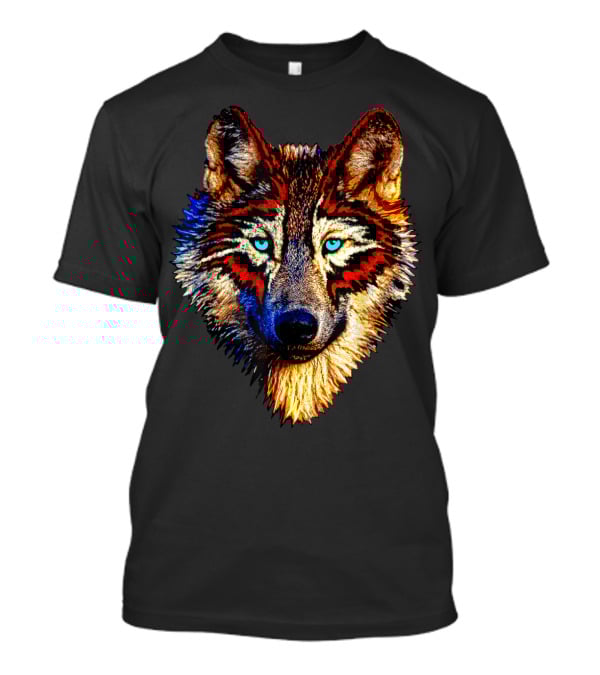 Mens Womens Kids Native American Timber Wolf Cool Bright Colorful Wolf Face T-Shirt