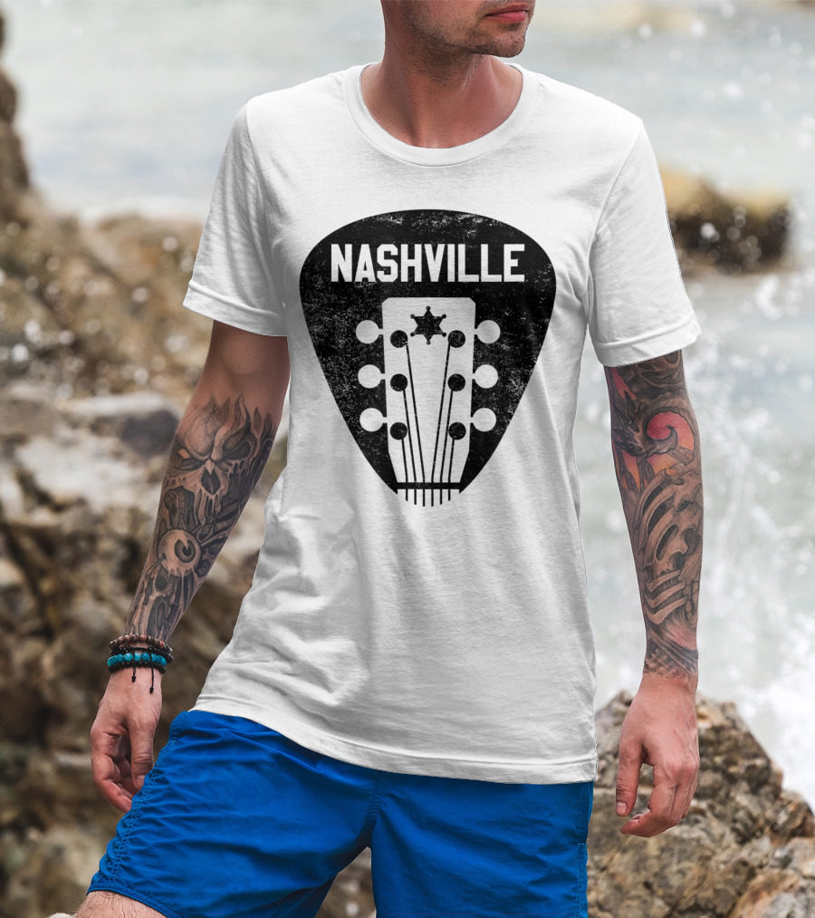 Nashville Guitar Pick With Vintage Music Headstock T-Shirt