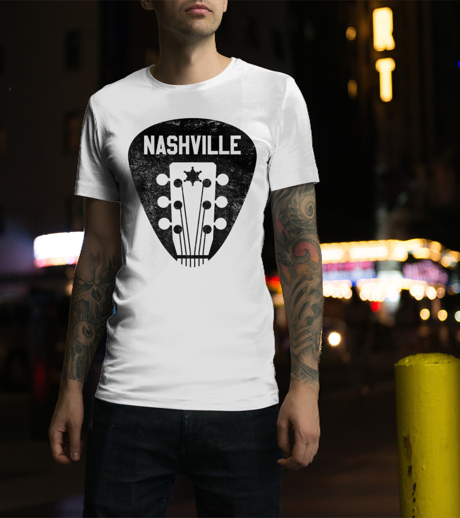 Nashville Guitar Pick With Vintage Music Headstock T-Shirt