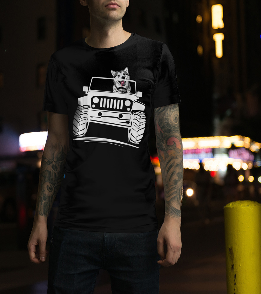 Siberian Husky Off-Road Adventure Jeep Enthusiasts T-Shirt