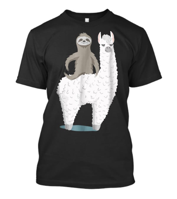 Sloth Joyfully Riding A White Llama T-Shirt