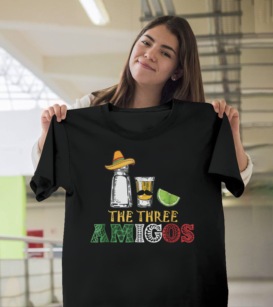 The Three Amigos Salt Tequila Lime Hat Mustache Lime Slice T-Shirt