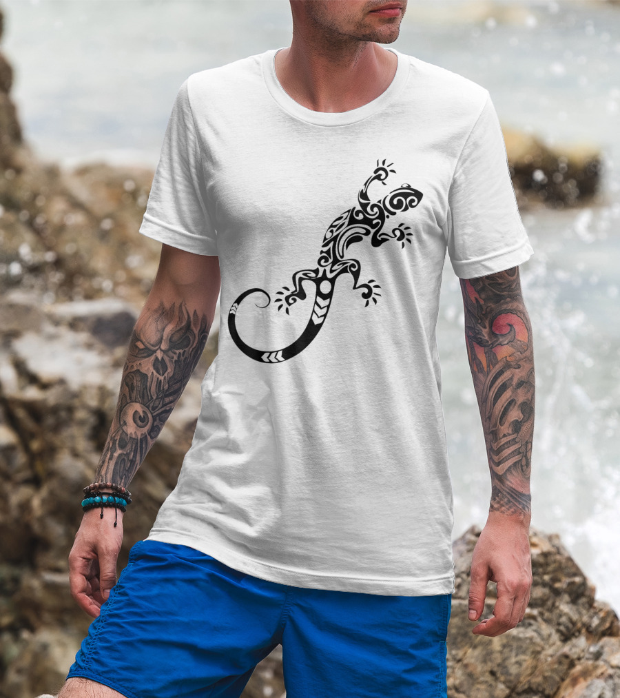 Tribal Lizard Pattern Black T-Shirt