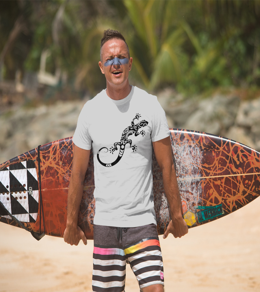 Tribal Lizard Pattern Black T-Shirt