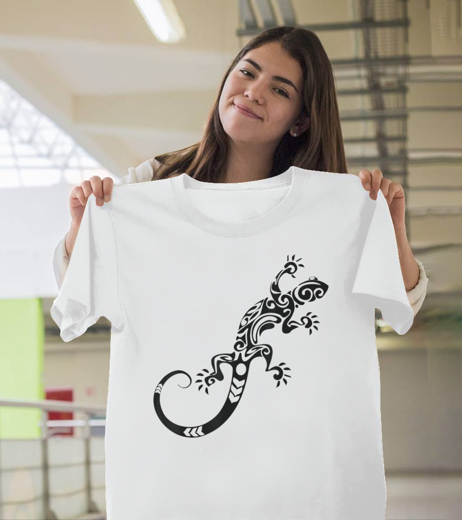 Tribal Lizard Pattern Black T-Shirt