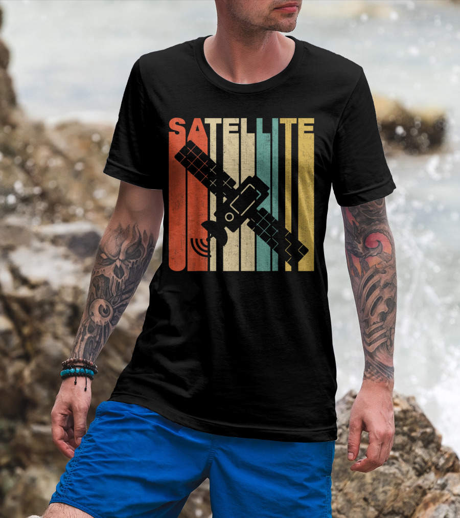 Vintage Satellite Retro Stripes Spacecraft T-Shirt