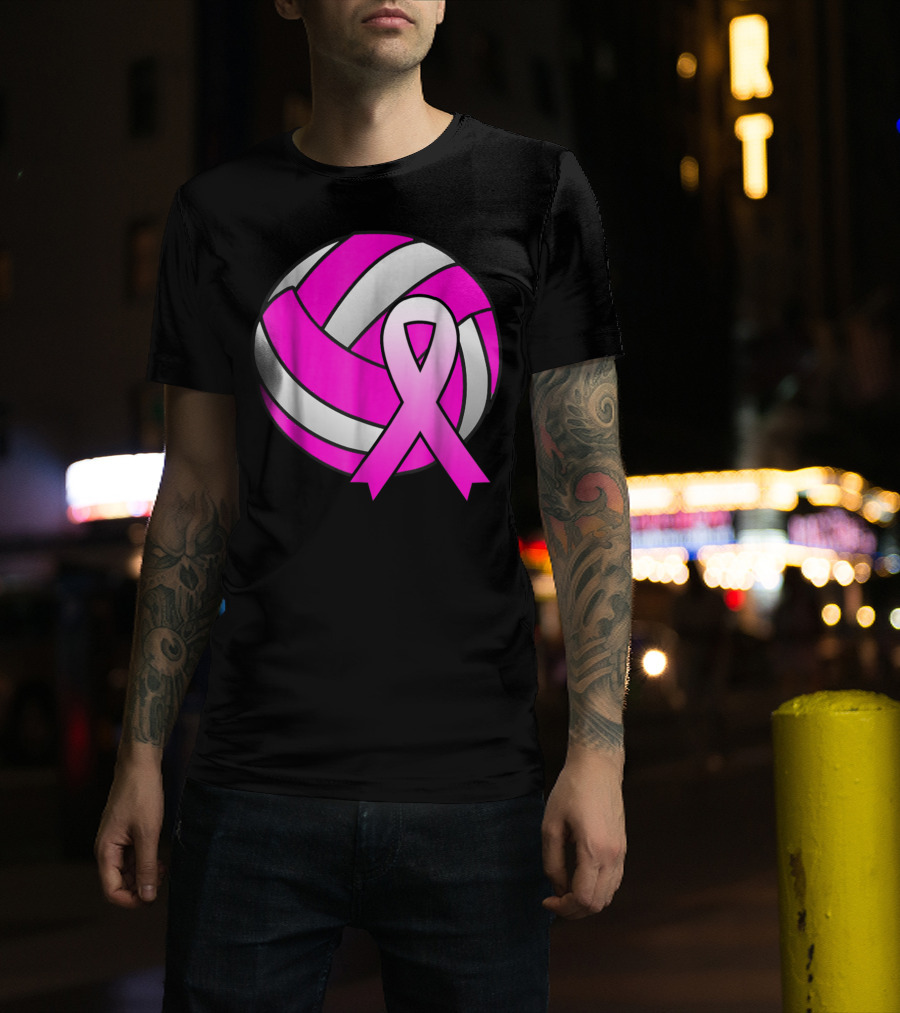 Volleyball Pink Ribbon Breast Cancer Awareness Symbol On Ball T-Shirt