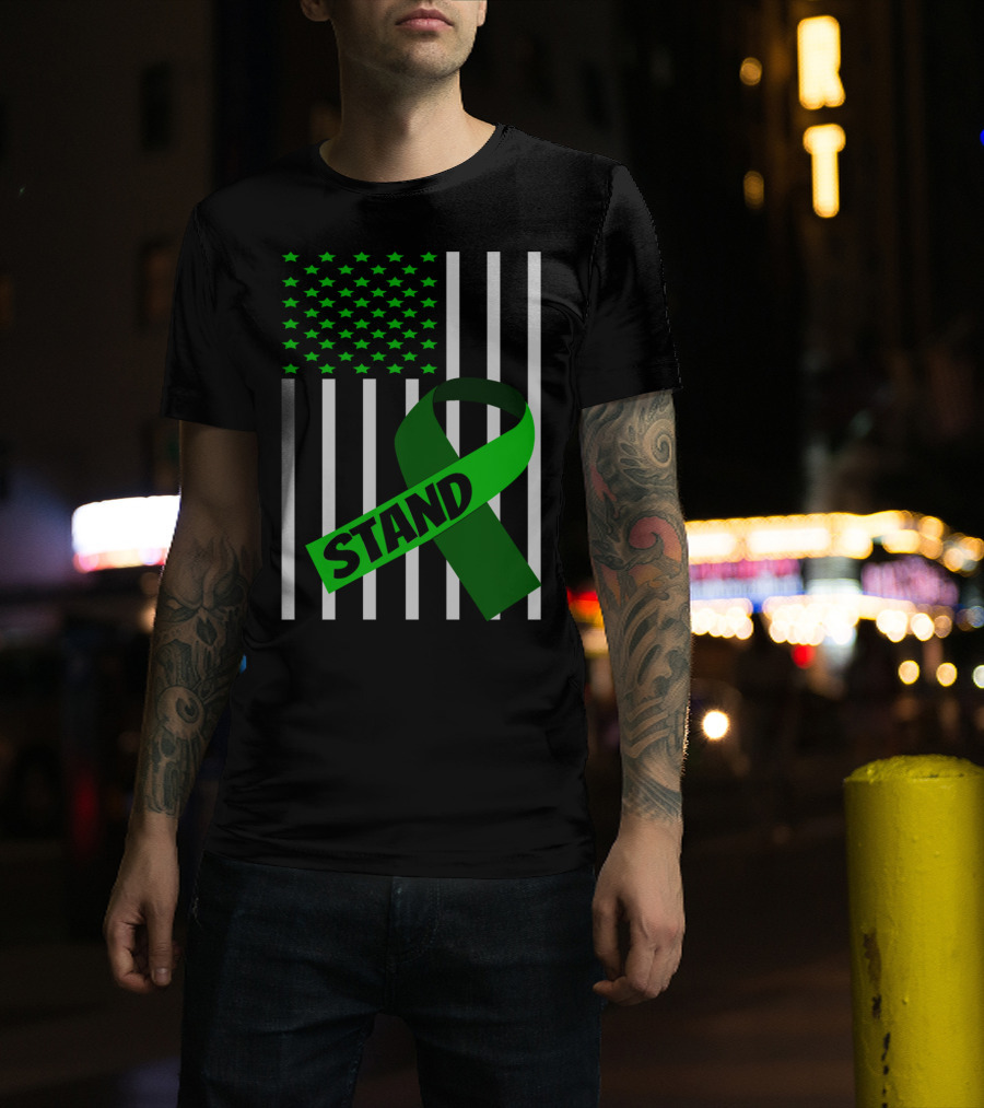 USA Flag Green Ribbon Stand Kidney Disease Awareness T-Shirt