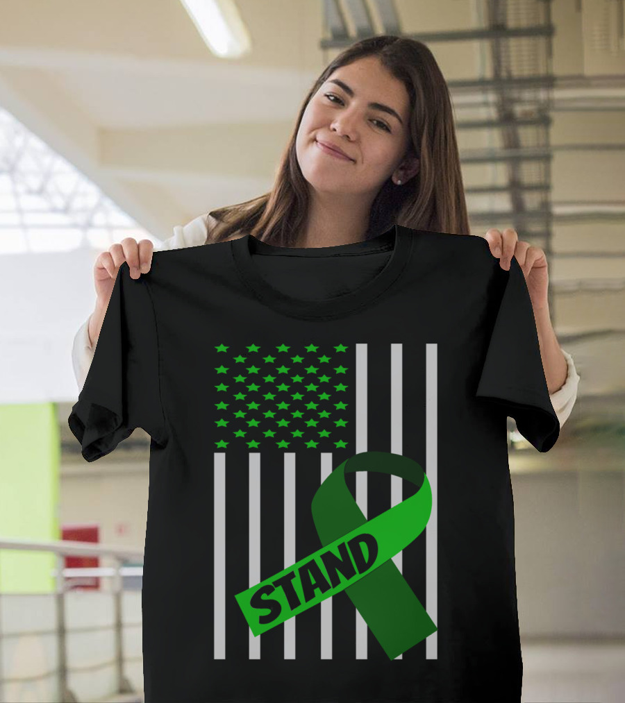 USA Flag Green Ribbon Stand Kidney Disease Awareness T-Shirt