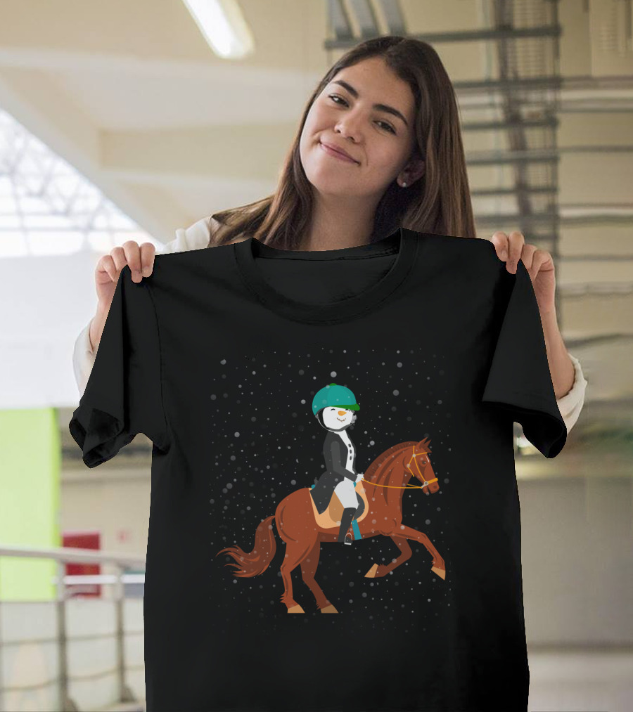 Funny Snowman Horse Riding in Winter Wonderland T-Shirt