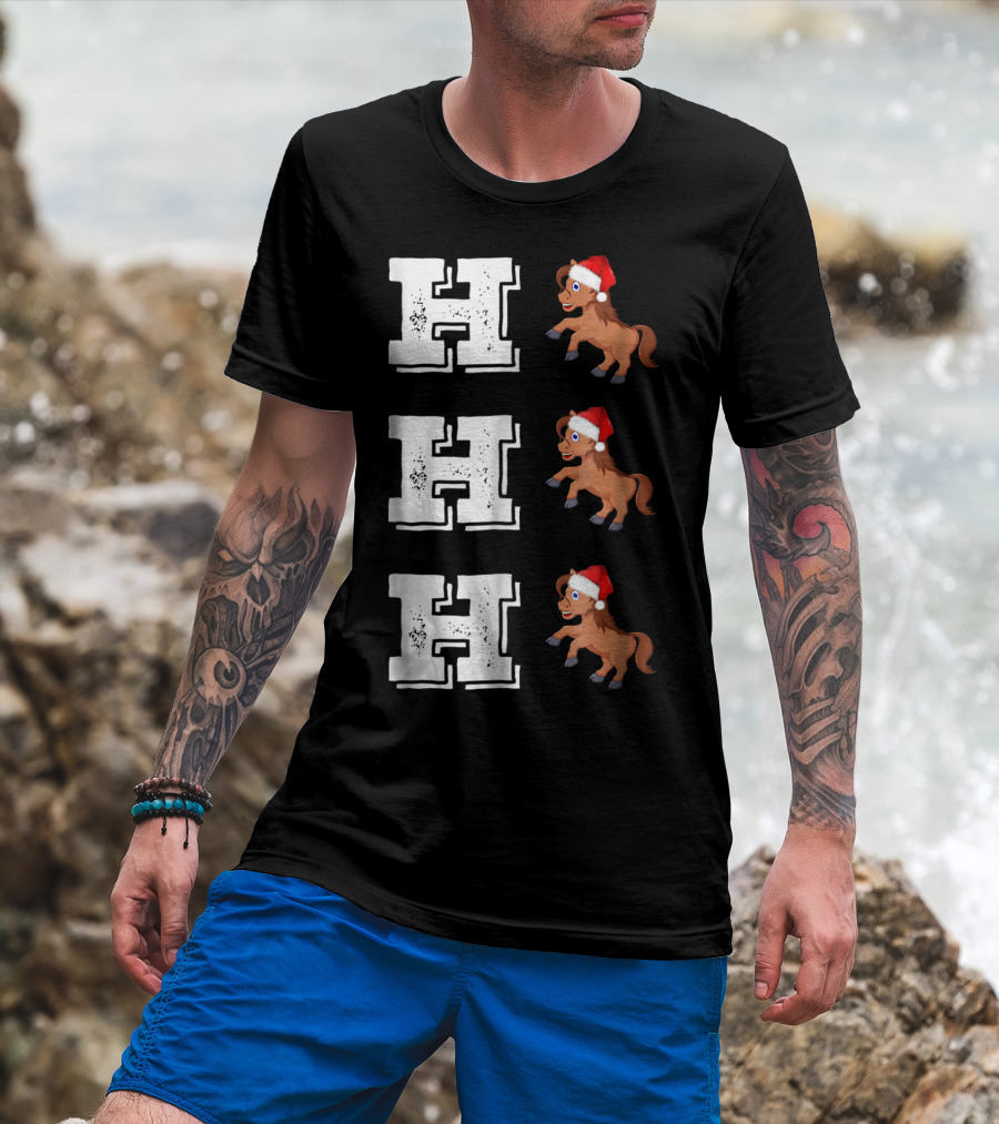 Ho Ho Ho Funny Xmas Horse Lover Santa Hat T-Shirt