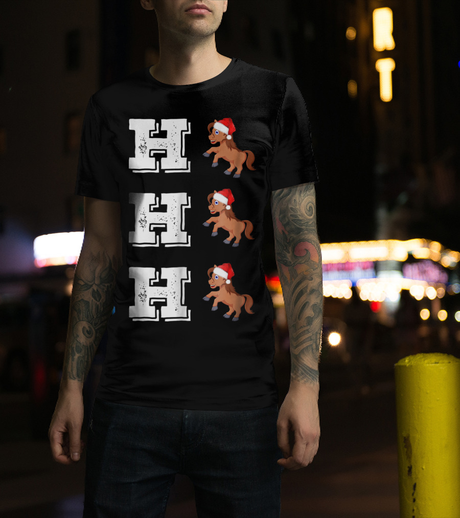 Ho Ho Ho Funny Xmas Horse Lover Santa Hat T-Shirt