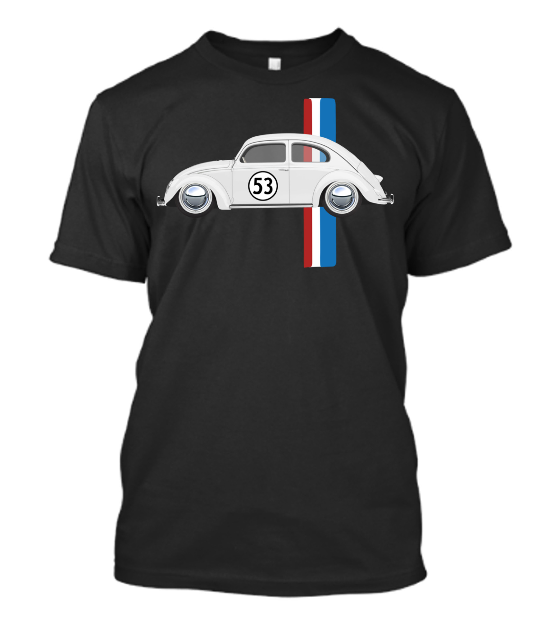 Classic Vintage Car Oldtimer 53 Bug Buggy With Red White Blue Stripes T-Shirt