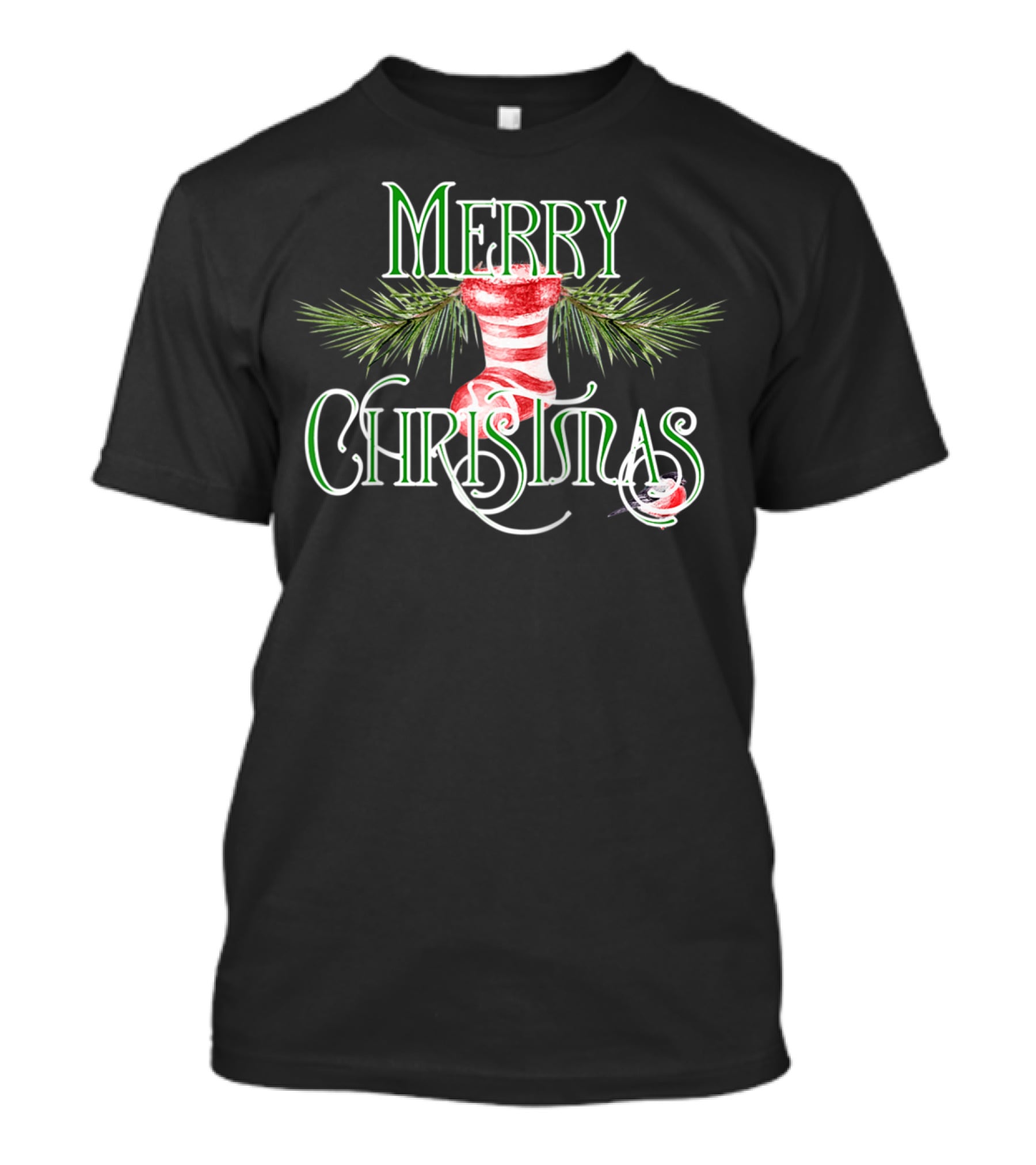 Merry Christmas Classic Wreath Stocking T-Shirt
