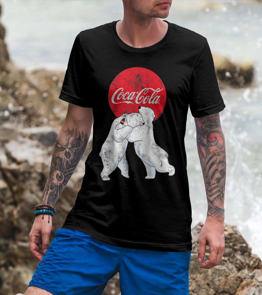 Coca-Cola Christmas Polar Bears Hugging With Red Circle Classic BL T-Shirt