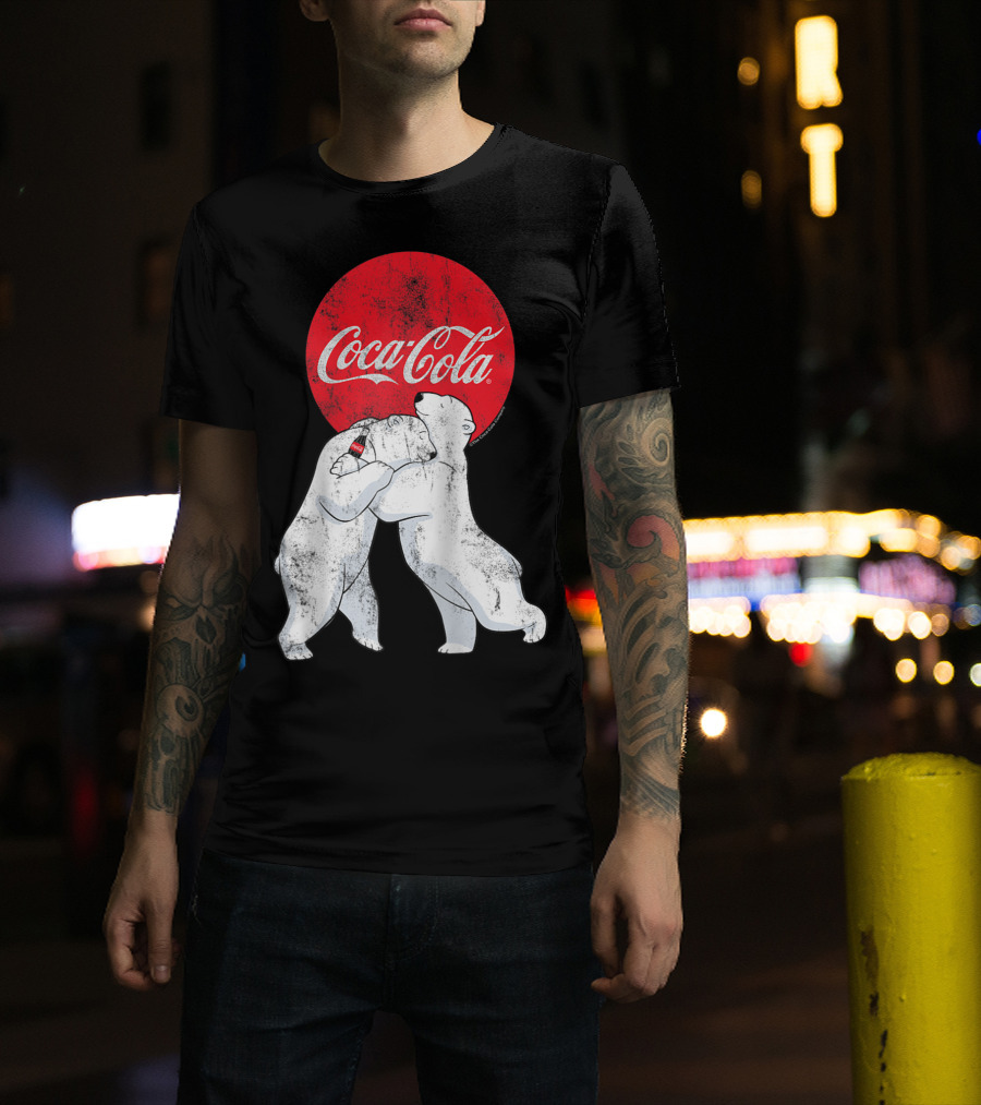 Coca-Cola Christmas Polar Bears Hugging With Red Circle Classic BL T-Shirt
