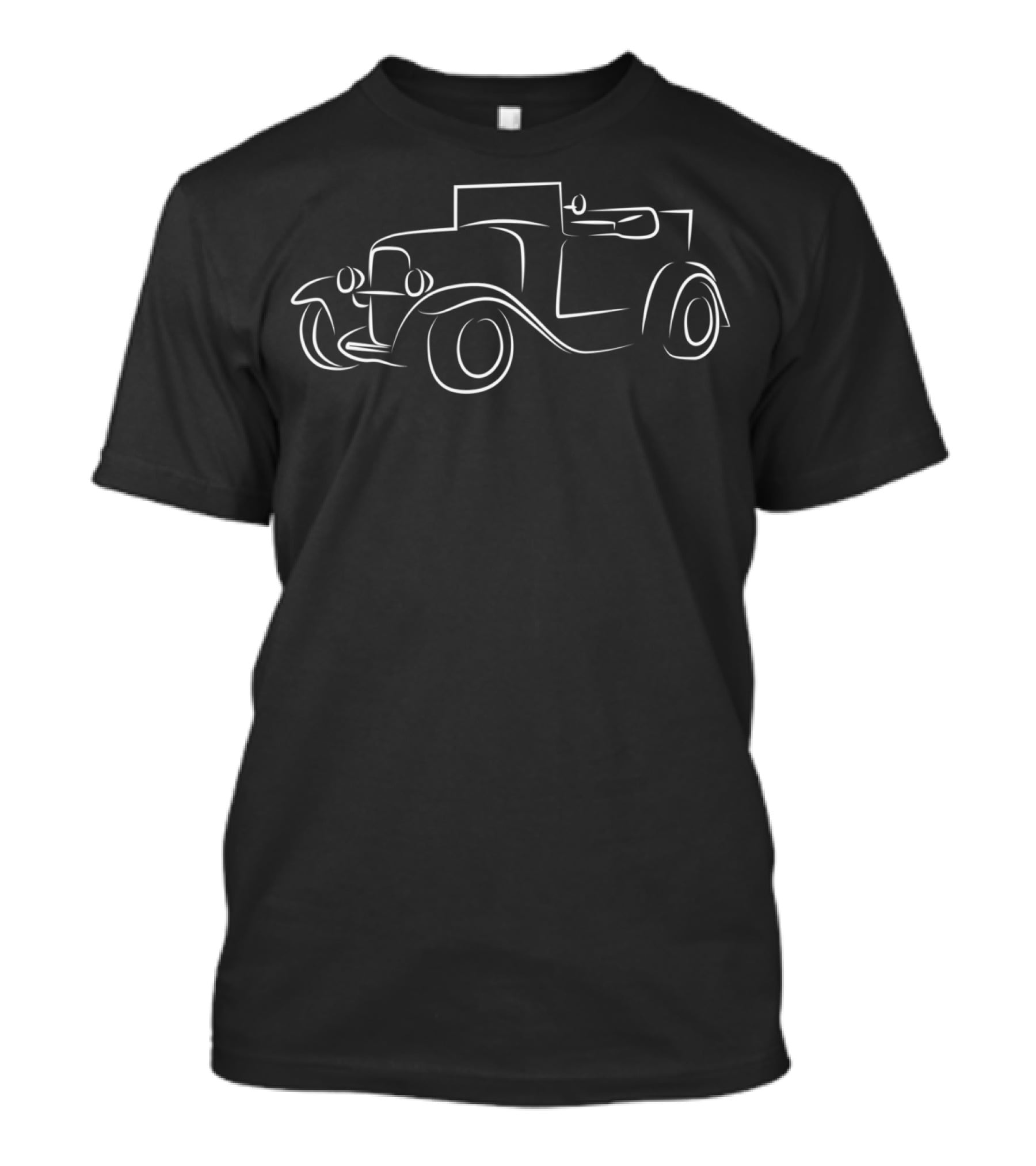 Convertible Old Classic Car White Outline Sketch T-Shirt