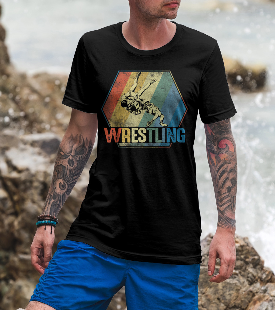 Retro Style Wrestling Throwdown Classic Sports Action T-Shirt