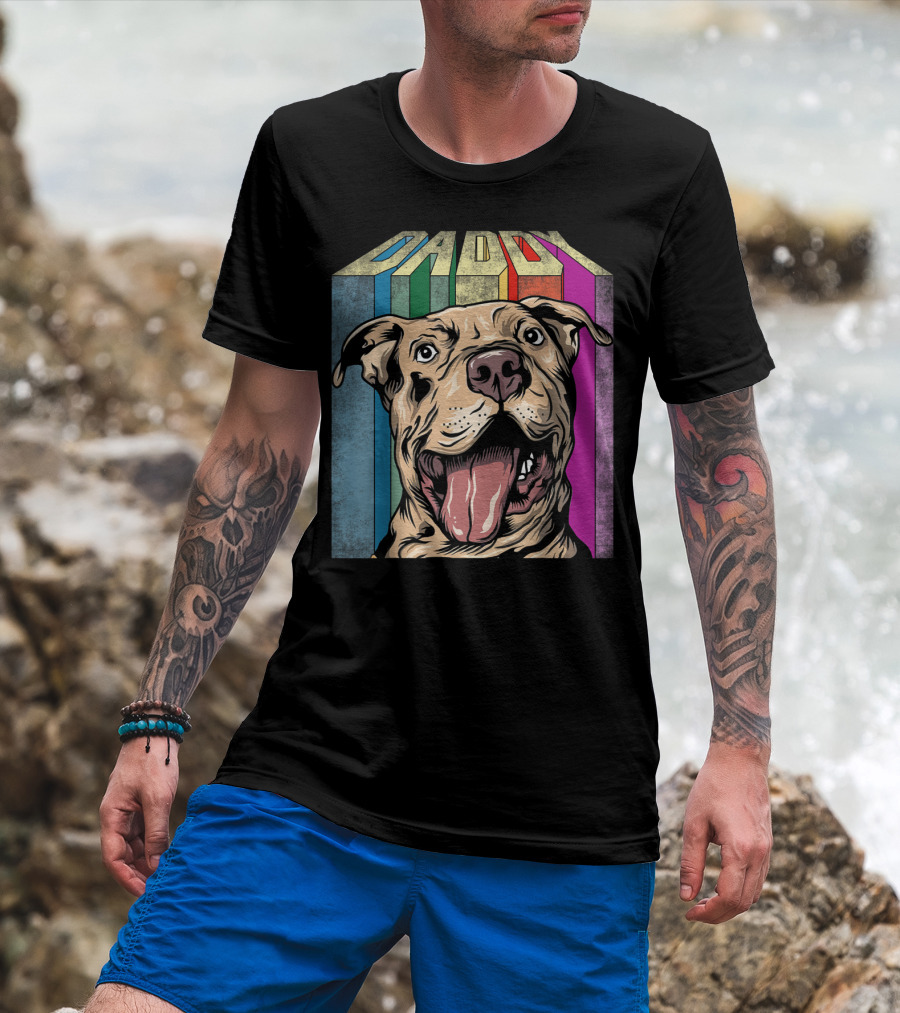 Daddy Colorful Pitbull Dog T-Shirt