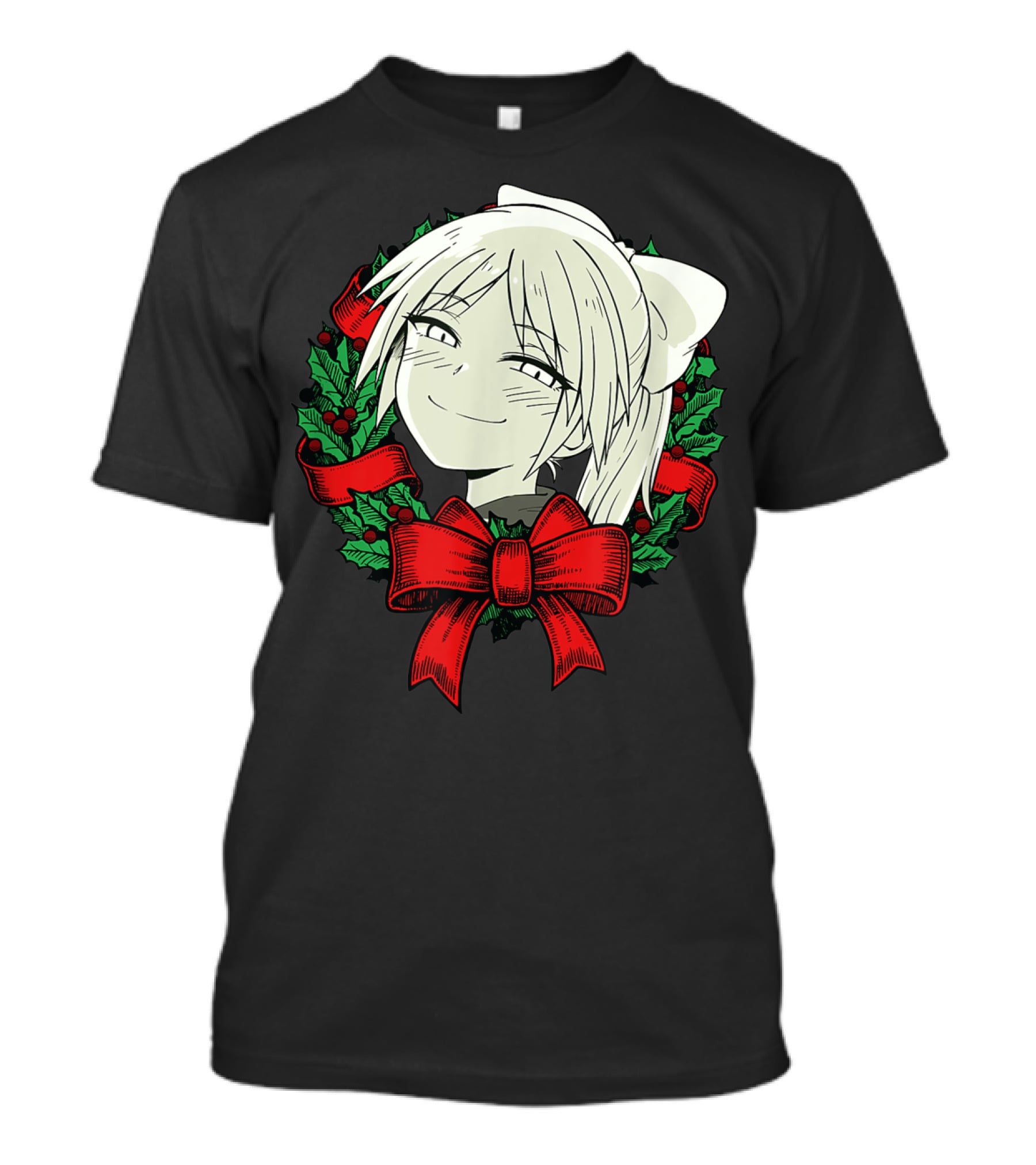 Manga Merry Christmas Wreath Funny Classic Happy College T-Shirt