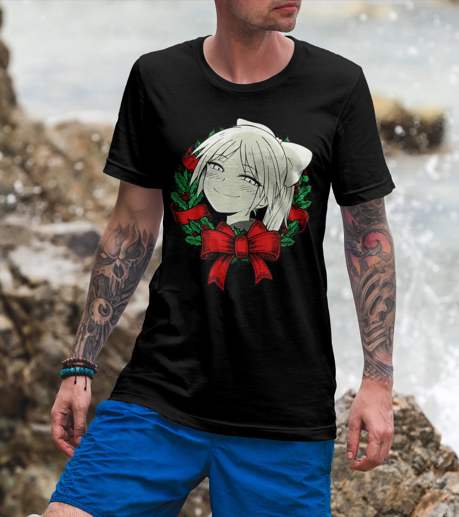 Manga Merry Christmas Wreath Funny Classic Happy College T-Shirt