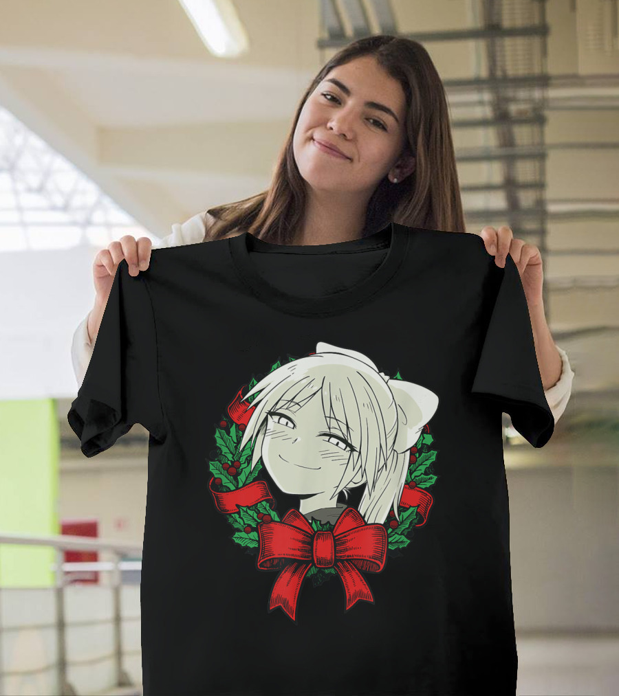 Manga Merry Christmas Wreath Funny Classic Happy College T-Shirt