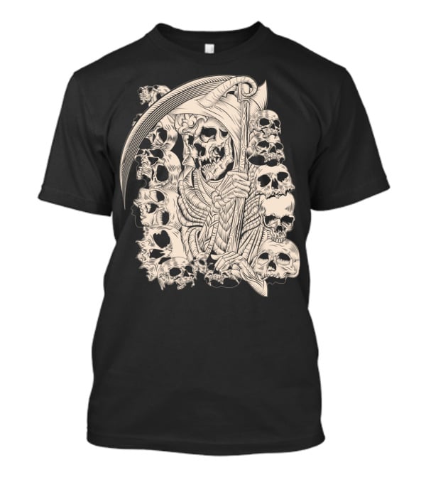 Grim Reaper Skull Scythe Classic Ink Drawing T-Shirt