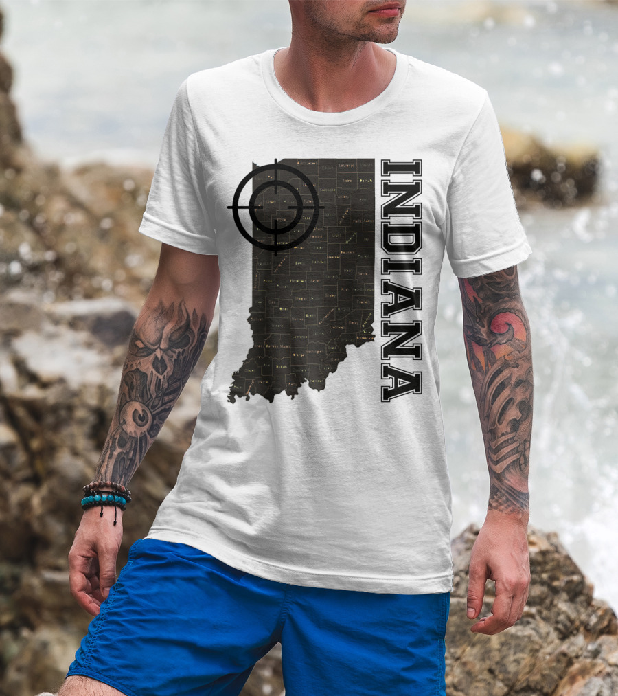 Indiana Map County Outline Vintage Classic Black EJ Maze T-Shirt