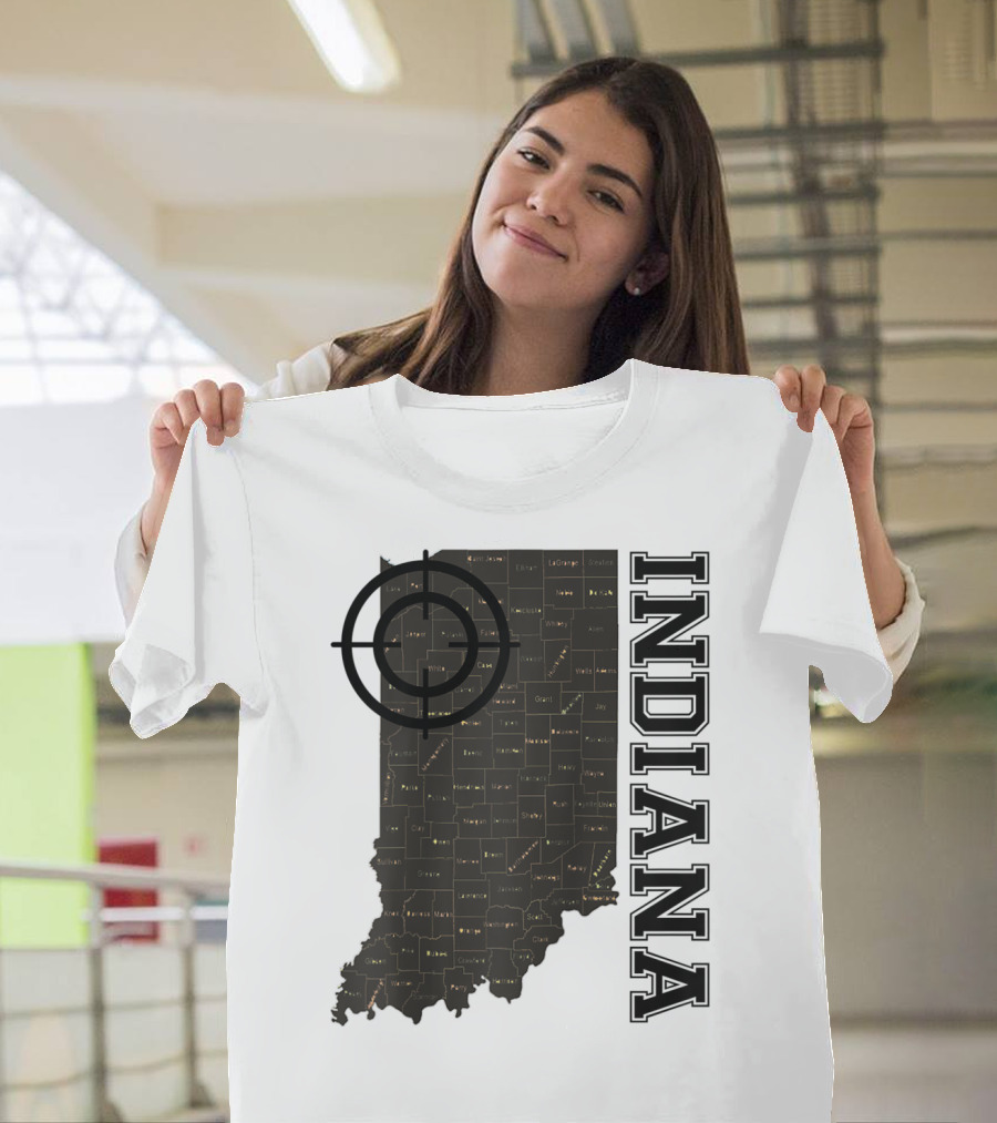Indiana Map County Outline Vintage Classic Black EJ Maze T-Shirt