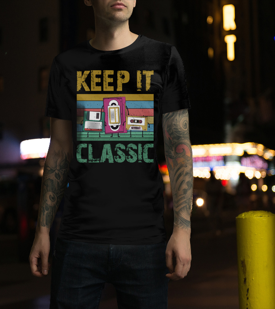 Keep It Classic 90s Throwback Old Technology Cassette VHS Diskette Fun Retro Vibes T-Shirt