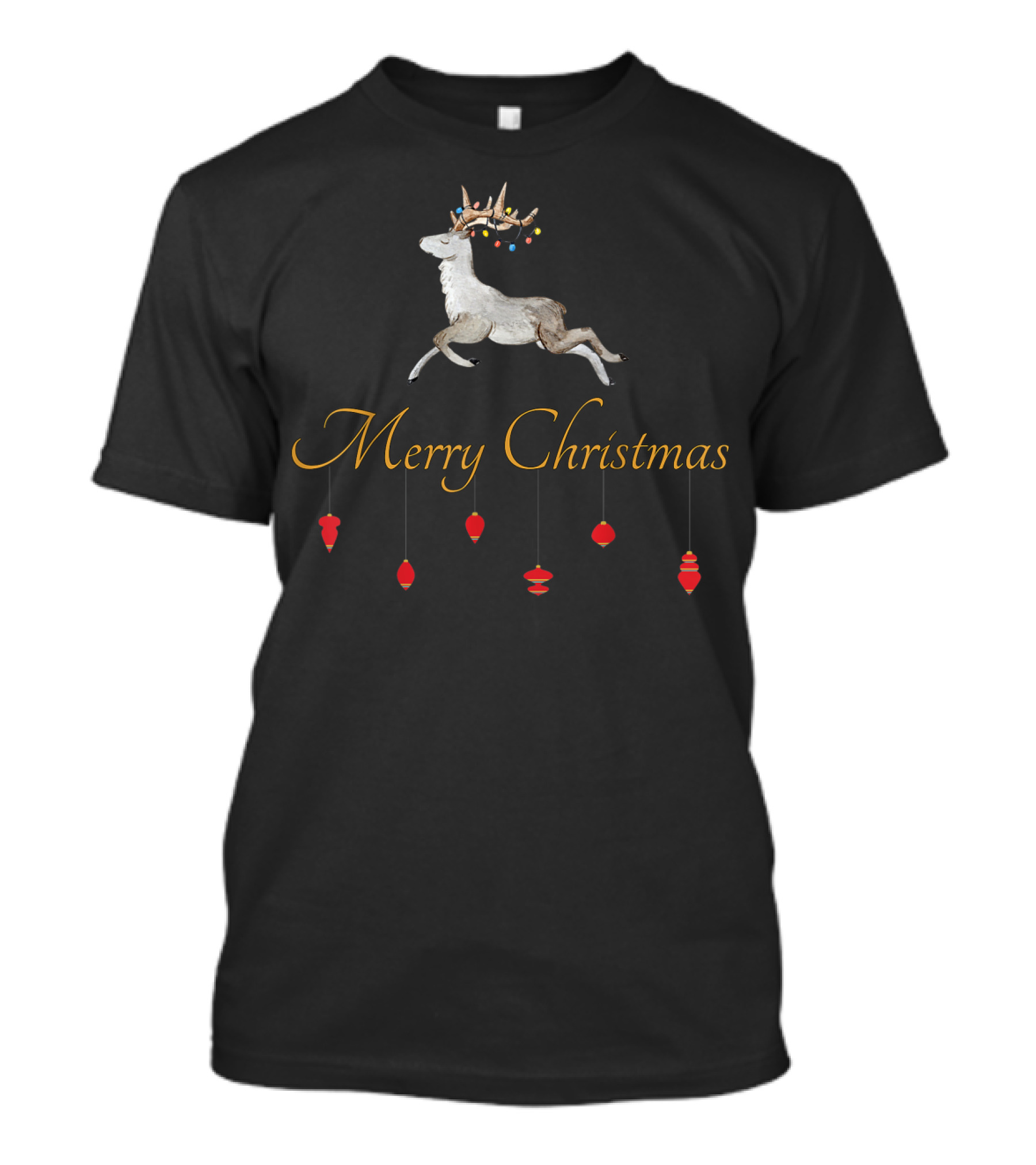 Merry Christmas Prancing Reindeer With Ornaments T-Shirt