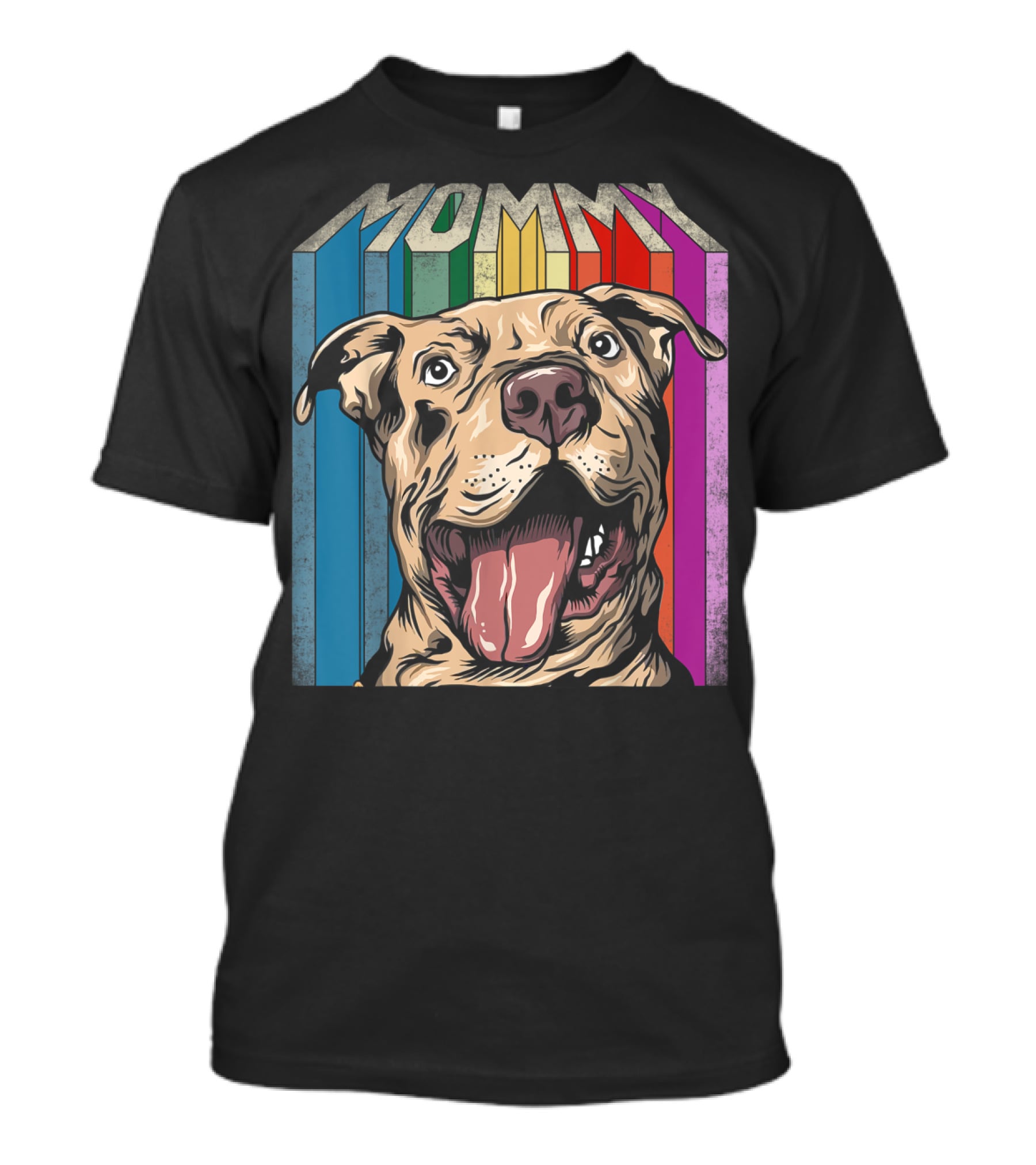 Mommy Pitbull Dog Retro Colorful Stripes T-Shirt
