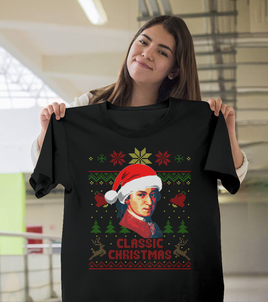 Classic Christmas Mozart Santa Hat T-Shirt