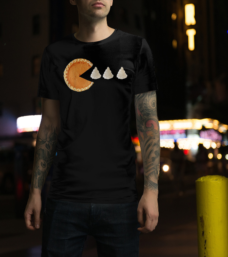 Pumpkin Piece Thanksgiving Day Video Game Pie Whipped Cream Chase T-Shirt